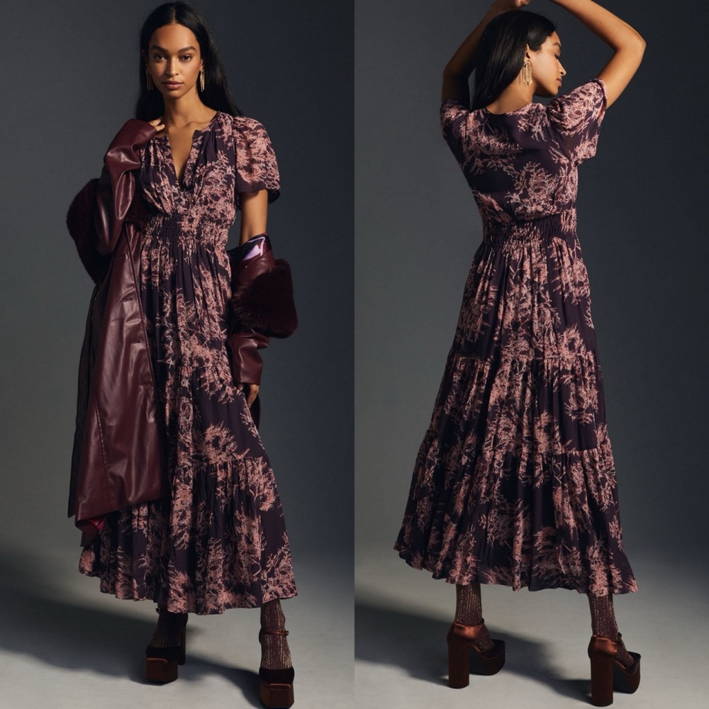 Anthropologie The Somerset Chiffon Maxi Dress Printed